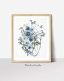 Anatomy Art, Doctor Office, Anatomy Wall Decor, Human Heart, Lungs, Brain Poster, medical student gift, Watercolor Anatomy Flowers