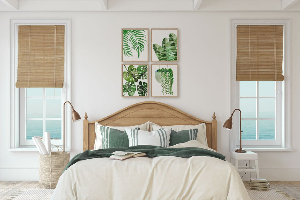 Set of 4 Botanical Leaf Print, Watercolor Tropical Leaf Wall Art, leaf poster, Monstera Leaf Print, Living Room Art, Plant Lovers Gift