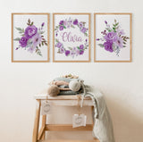 Lilac Nursery Decor, Floral Personalized Baby Name Print