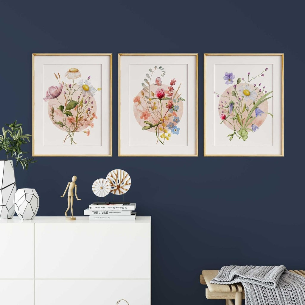 Wildflowers Set of 3 Prints, Floral Botanical Wall Art, Flowers illustration Décor