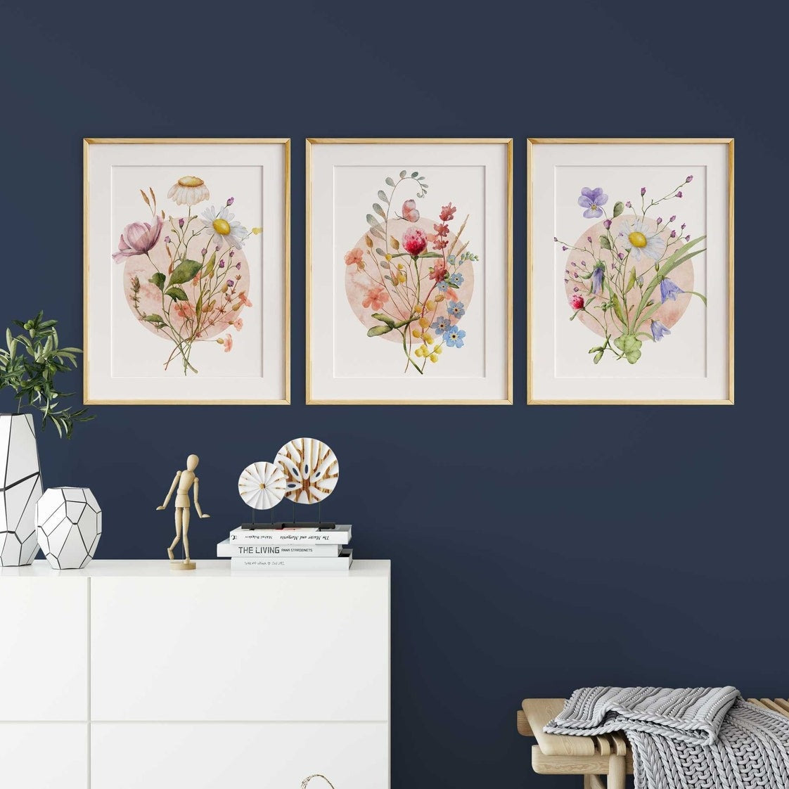 Wildflowers Set of 3 Prints, Floral Botanical Wall Art, Flowers illustration Décor