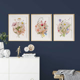 Wildflowers Set of 3 Prints, Floral Botanical Wall Art, Flowers illustration Décor