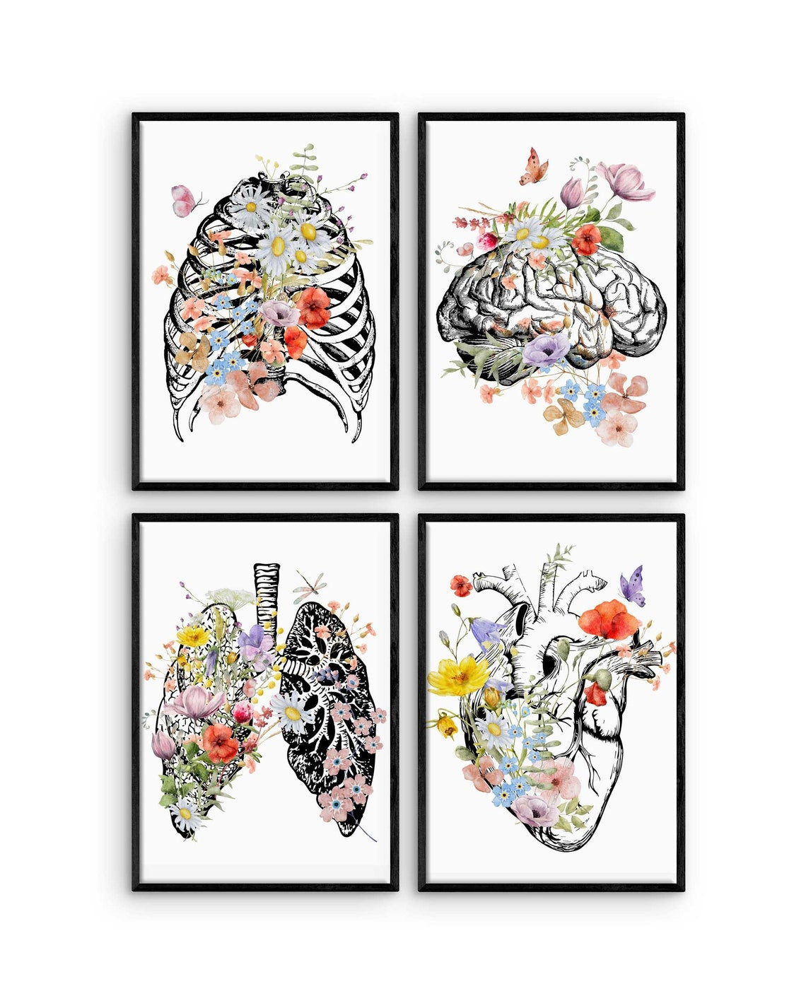 Medical office wall art, Doctor Graduation Gifts, Anatomy Poster Set, Human Botanical, Anatomical flowers Print Main image