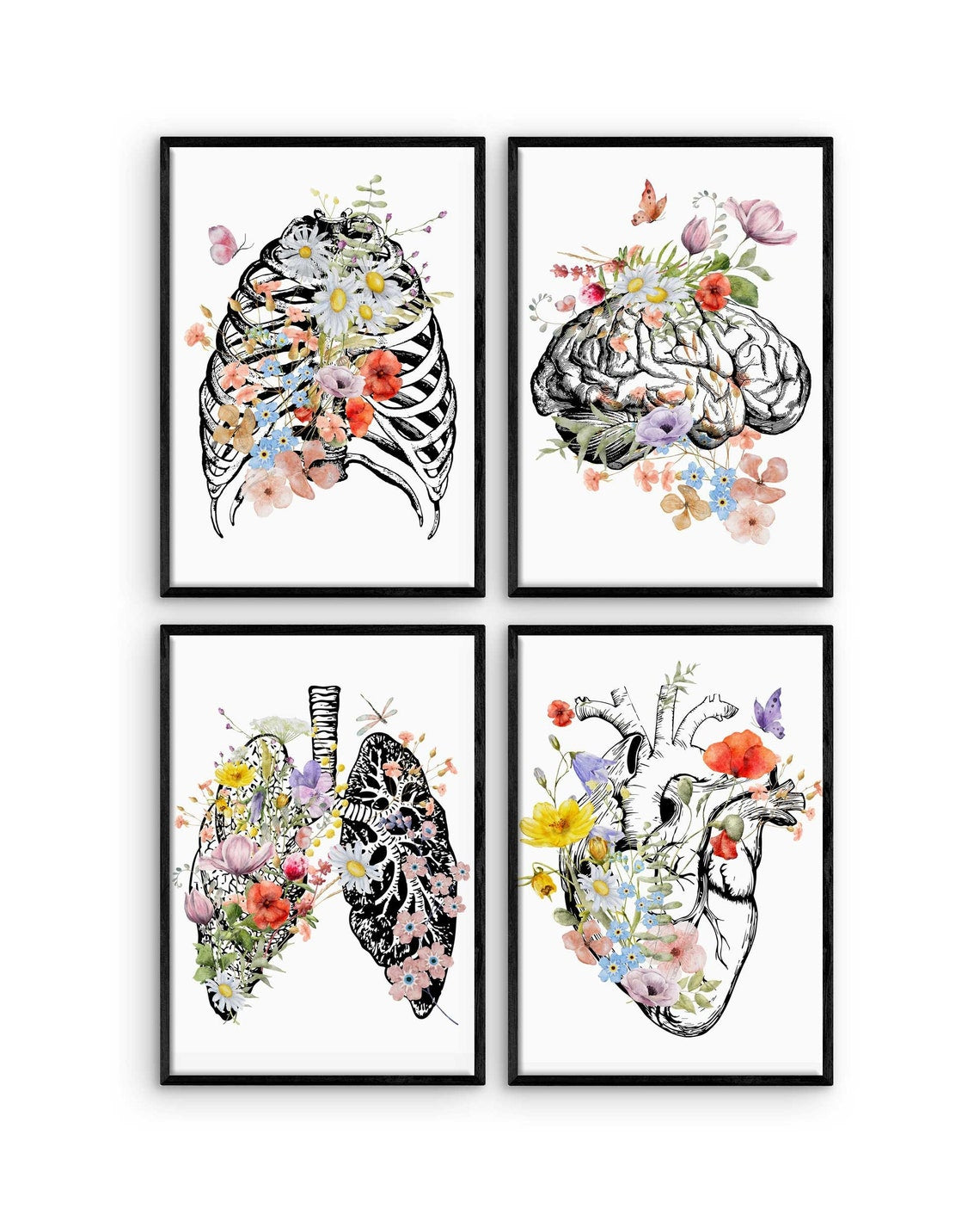 Medical office wall art, Doctor Graduation Gifts, Anatomy Poster Set, Human Botanical, Anatomical flowers Print