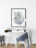 Brain poster, Anatomical Human Brain Print with flowers, Anatomy Poster, Medical Student Gift, Neurologist Decor, Psychologist Gift