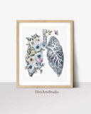 Anatomy Art, Doctor Office, Anatomy Wall Decor, Human Heart, Lungs, Brain Poster, medical student gift, Watercolor Anatomy Flowers