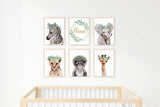 Set of 6 Safari Nursery Prints, Personalized Name Sign Boy