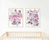 Nursery Name Print, Blush Floral Personalized Name Print, Nursery Decor Girl, Set of 2 Wall Art, Watercolor Flowers Artwork, Custom Nursery