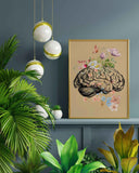 Anatomical Brain with Flowers, Anatomy poster, Human Brain Art print, Future Doctor Gift, Neurology, Psychologist gift