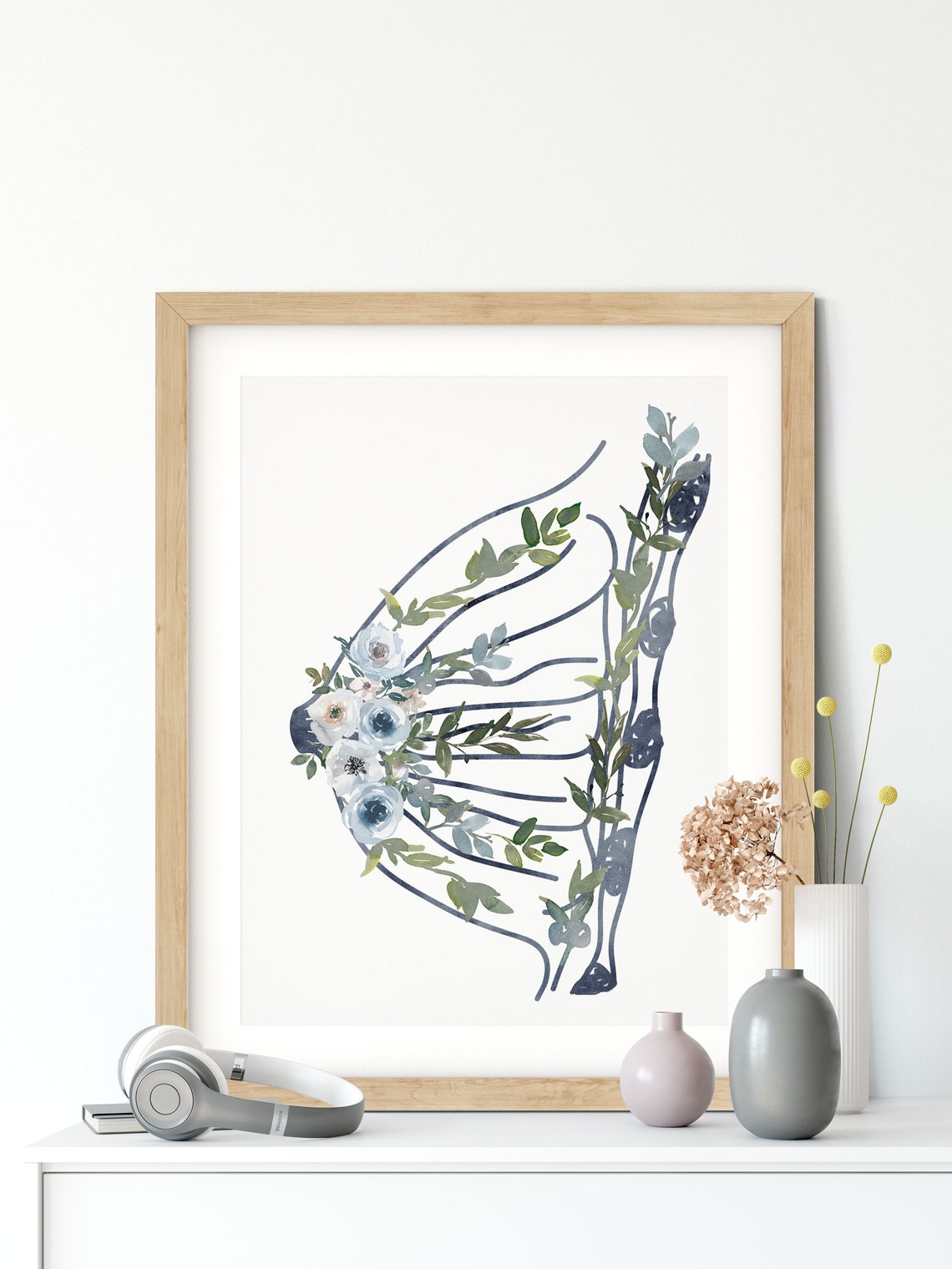 Breast Anatomy Print with Floral Accents - Perfect OBGYN Office Art, Doula Gift, and Midwife Gift for Breast Health Awareness Main image