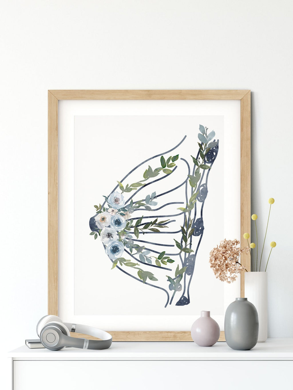 Breast Anatomy Print with Floral Accents - Perfect OBGYN Office Art, Doula Gift, and Midwife Gift for Breast Health Awareness