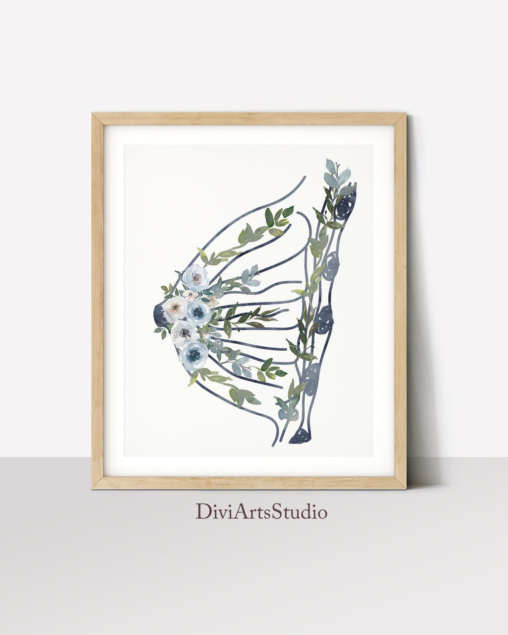 Breast Anatomy Print with Floral Accents - Perfect OBGYN Office Art, Doula Gift, and Midwife Gift for Breast Health Awareness
