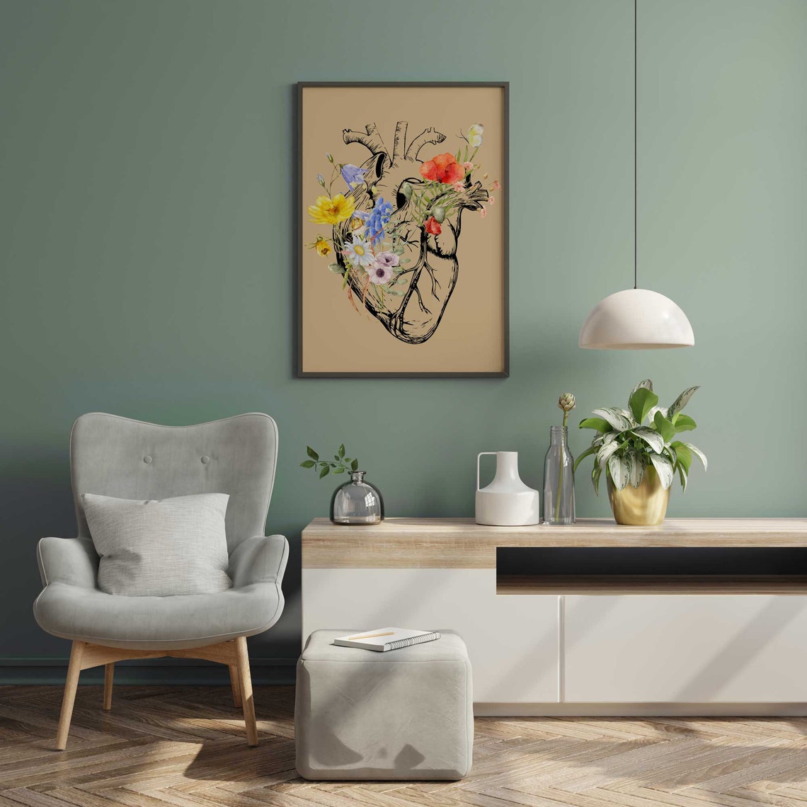Anatomy Heart Print, Med School Gift, Human Heart with flowers, Cardiologist Office Decor, Cardiology Art, Anatomy Poster