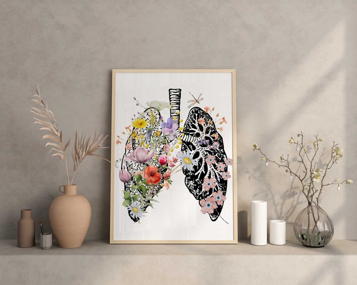 Human Lungs Art Flowers, Anatomy Poster, Respiratory Therapist office Decor, Pulmonologist Gift Main image