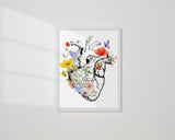 Heart Anatomy Poster, Human Heart Print with flowers, Med student Gift Idea