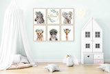 Safari Nursery Prints, Personalized Name Sign Boy, Animals Gender Neutral Art, Elephant, Giraffe, zebra, monkey, lion wall décor, Set of 6