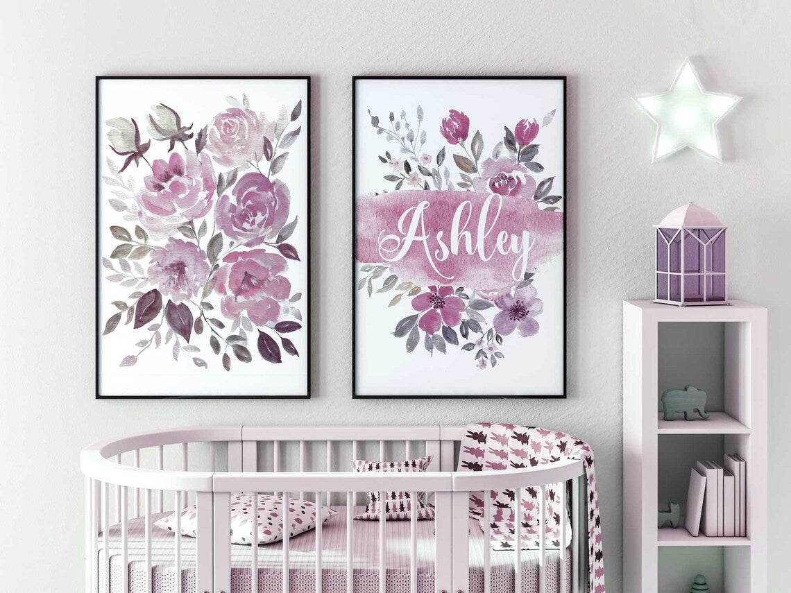 Décoration Florale de Chambre de Bébé pour Fille, Lot de 2 Décorations Murales Personnalisées Image secondaire du produit
