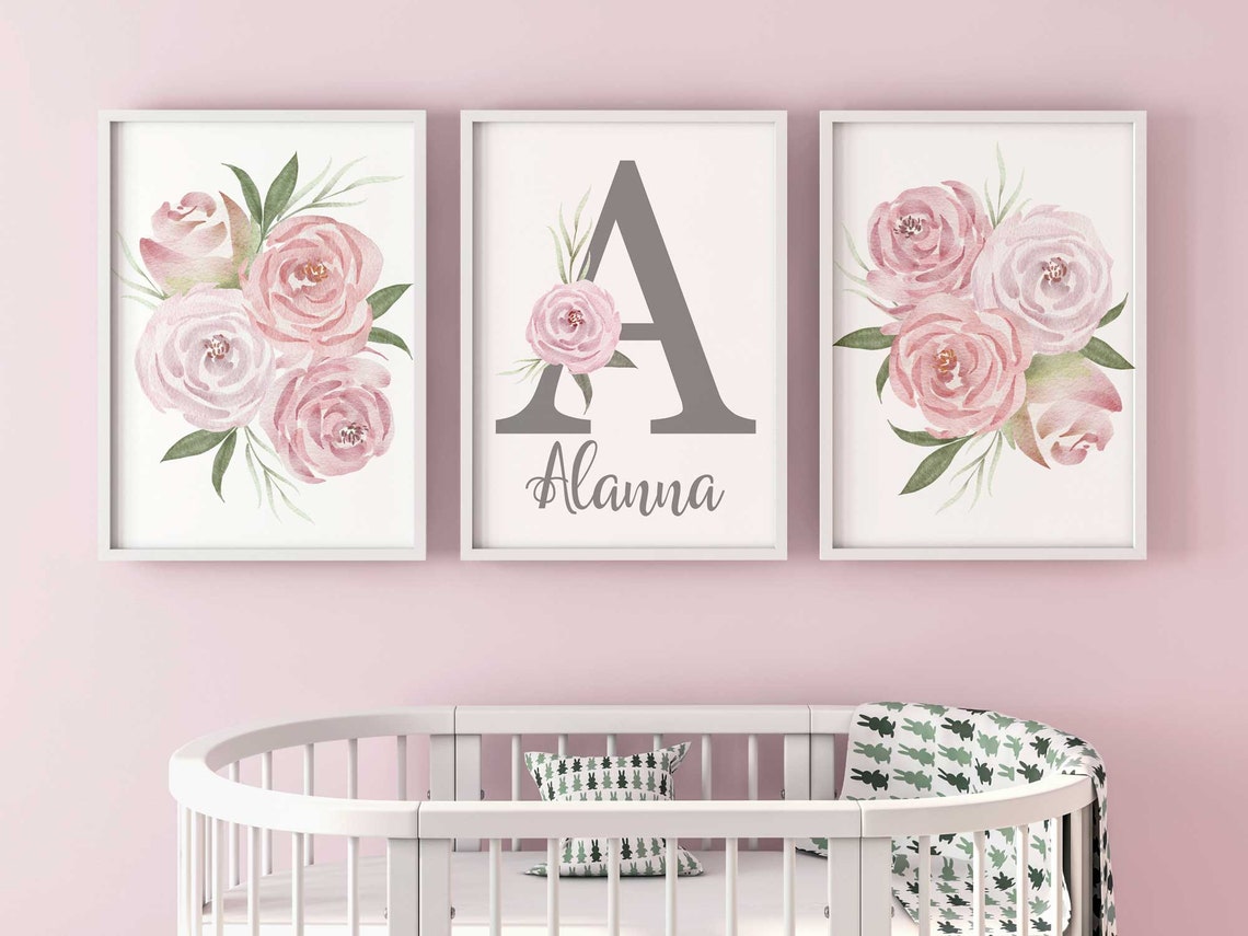 Blush Nursery Art for Baby Girl - Set of 3 Watercolor Paintings