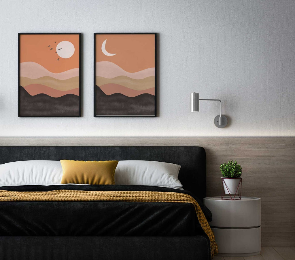 Mid century abstract art, Sun desert wall art, Sun Moon Art, Modern Terracotta print, Boho wall decor, Set of 2 Prints