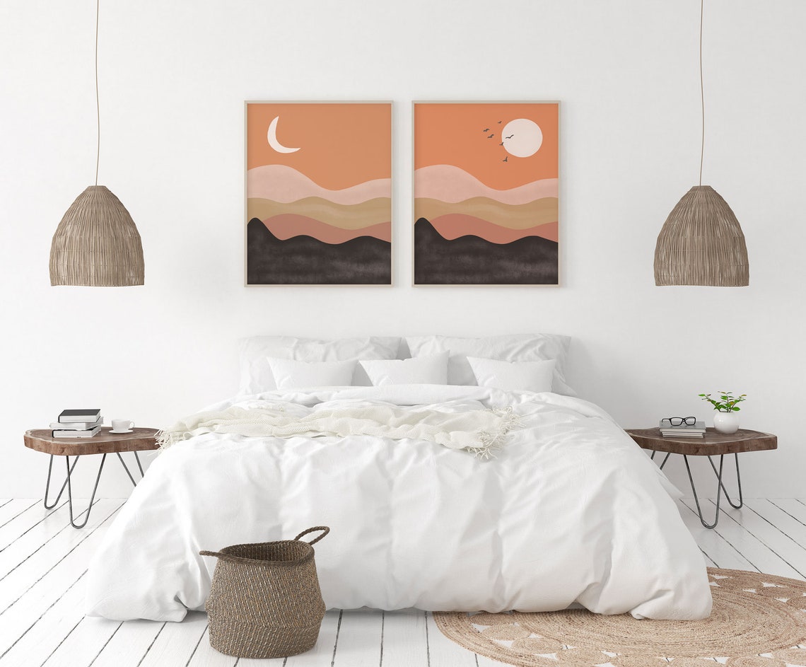 Mid century abstract art, Sun desert wall art, Sun Moon Art, Modern Terracotta print, Boho wall decor, Set of 2 Prints Secondary image