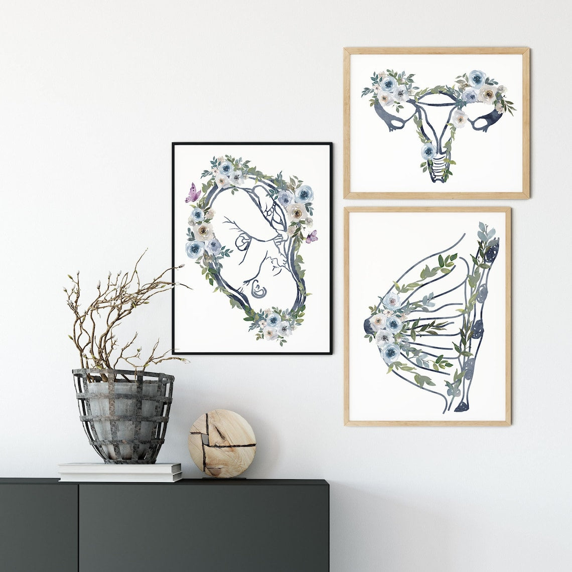 Midwife and Obgyn Art Print - Pregnancy Anatomy Gift for Doula and Gynecologist - Doctor Office Décor - Set of 3 Main image