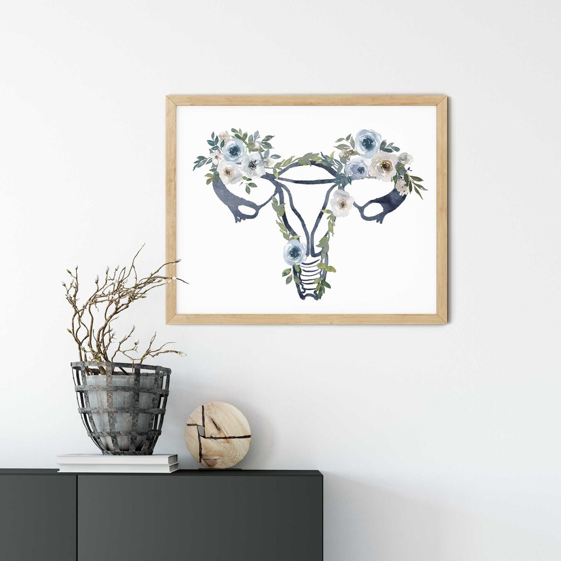 Uterus Anatomy Print with Floral Accents - Perfect OBGYN Office Art, Doula Gift, and Midwife Gift for Women's Health Awareness