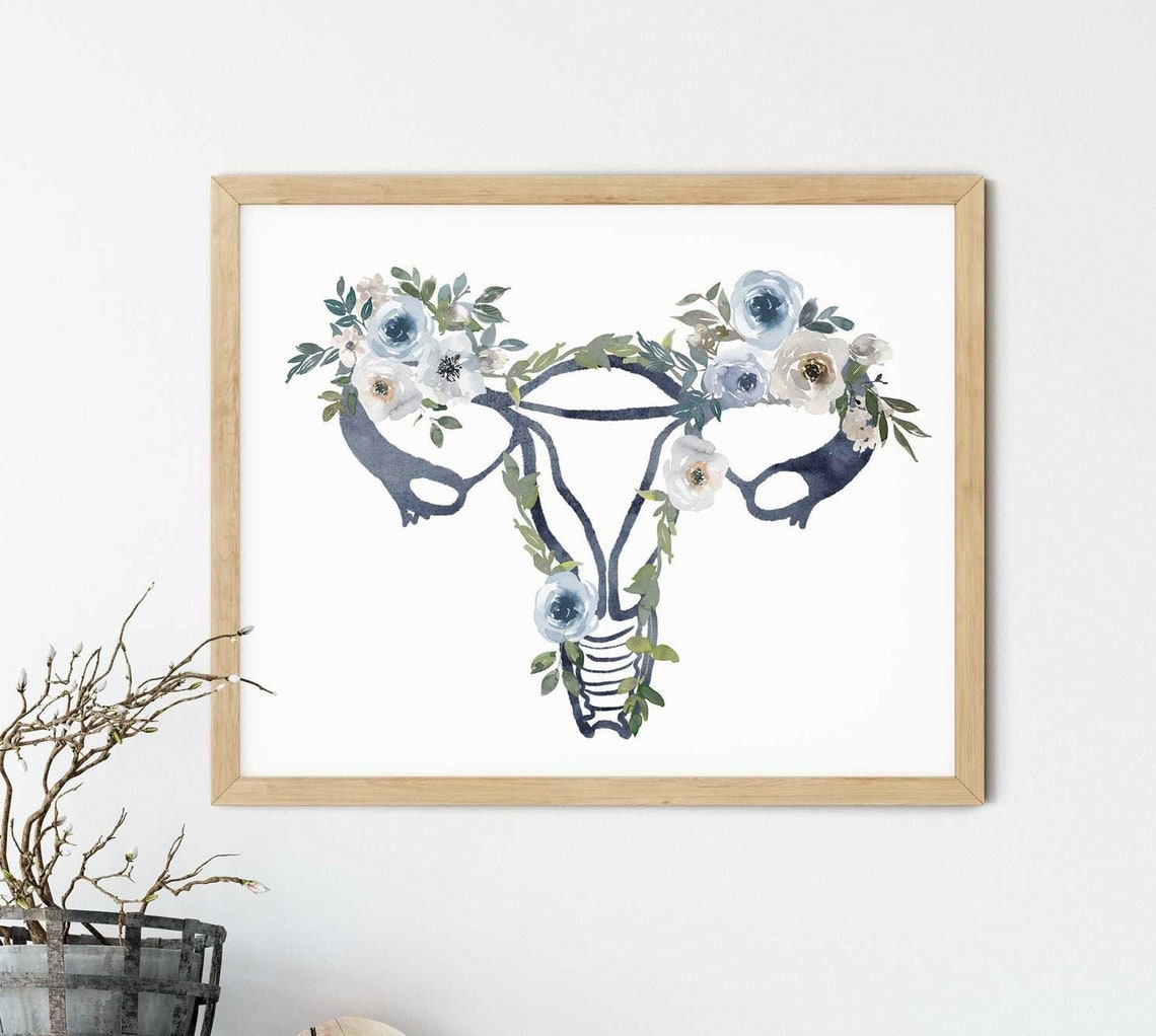 Uterus Anatomy Print with Floral Accents - Perfect OBGYN Office Art, Doula Gift, and Midwife Gift for Women's Health Awareness