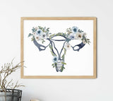 Uterus Anatomy Print with Floral Accents - Perfect OBGYN Office Art, Doula Gift, and Midwife Gift for Women's Health Awareness