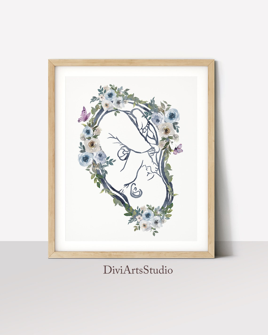 Doula Art Print - Baby in Womb with Placenta and Flowers - Perfect Midwife, Gynecologist Office Decor and Pregnancy Gift Secondary image