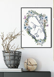 Doula Art Print - Baby in Womb with Placenta and Flowers - Perfect Midwife, Gynecologist Office Decor and Pregnancy Gift