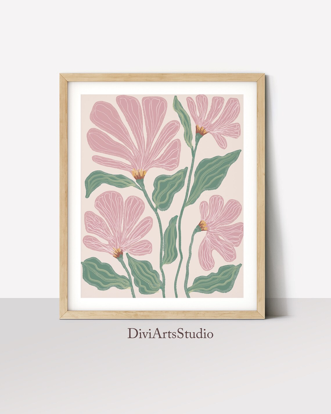 Modern line drawing, Floral wall art, Mid century Wall decor, Abstract Wildflowers Art Print, Bedroom print, Nursery flowers artwork Main image
