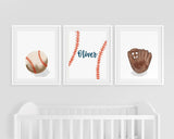 Baseball Nursery Print Set, Baseball printable art, Sport art prints, Bat mitten ball, Baby Boy Room Decor, Boy Name wall art