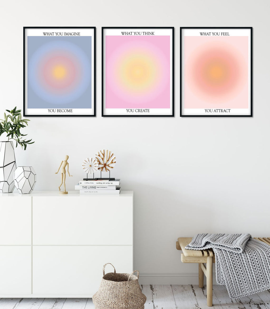Aura poster set of 3, Aura Prints, Gradient Print, Colourful Aura Print, Trendy Wall Art, Spiritual Art Print, Living room decor