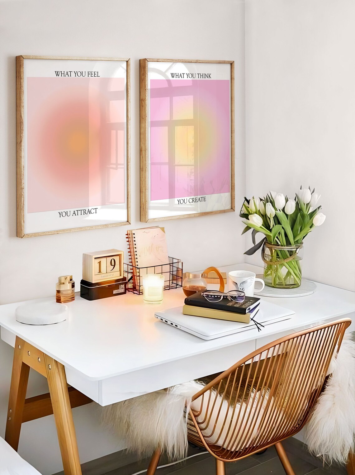 Aura Prints set of 2, Pink Orange Aura Poster, Grainy Gradient, Gradient Print, Positive affirmation poster, Aesthetic Room Decor, Spiritual Main image