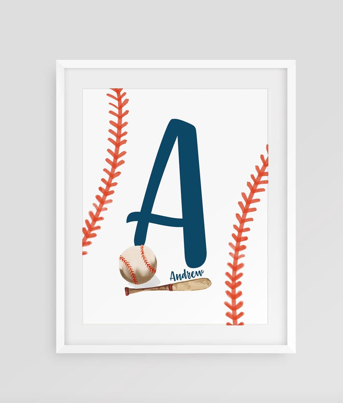 Baseball Nursery Name Print, Boy Initial Printable, Sports Nursery Art, baseball gifts for boys, Personalized Kids Room Decor Main image