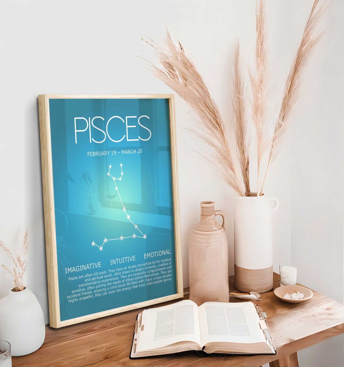 Pisces Star Sign, Pisces Poster, Zodiac Art, Pisces Zodiac Print, Spiritual Wall Art, Aura Gradient Poster