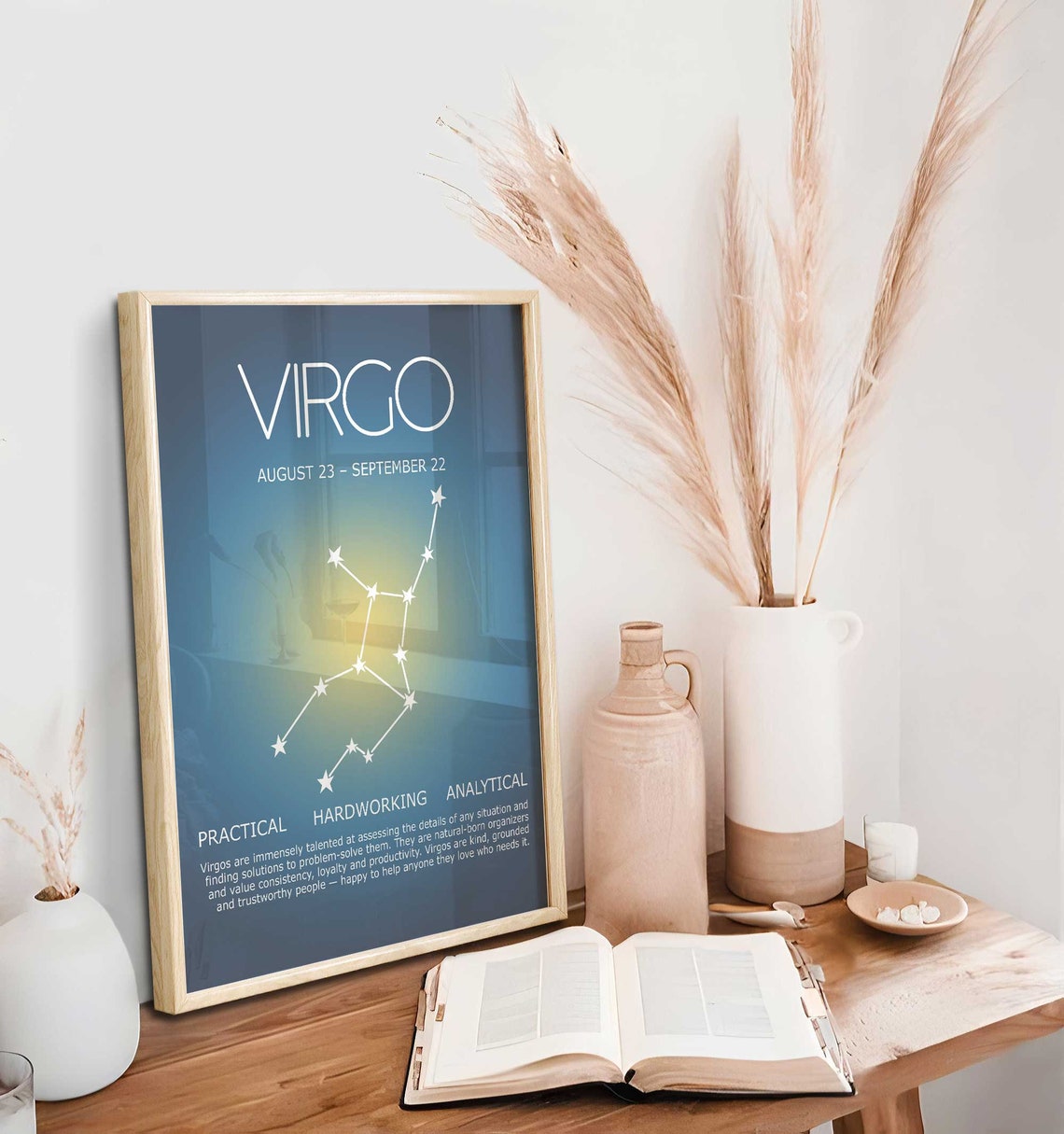 Lámina artística de Virgo, regalos de Virgo, póster de Virgo, póster del zodiaco, arte mural astrológico, regalos del zodiaco, póster con degradado de aura Imagen secundaria del producto