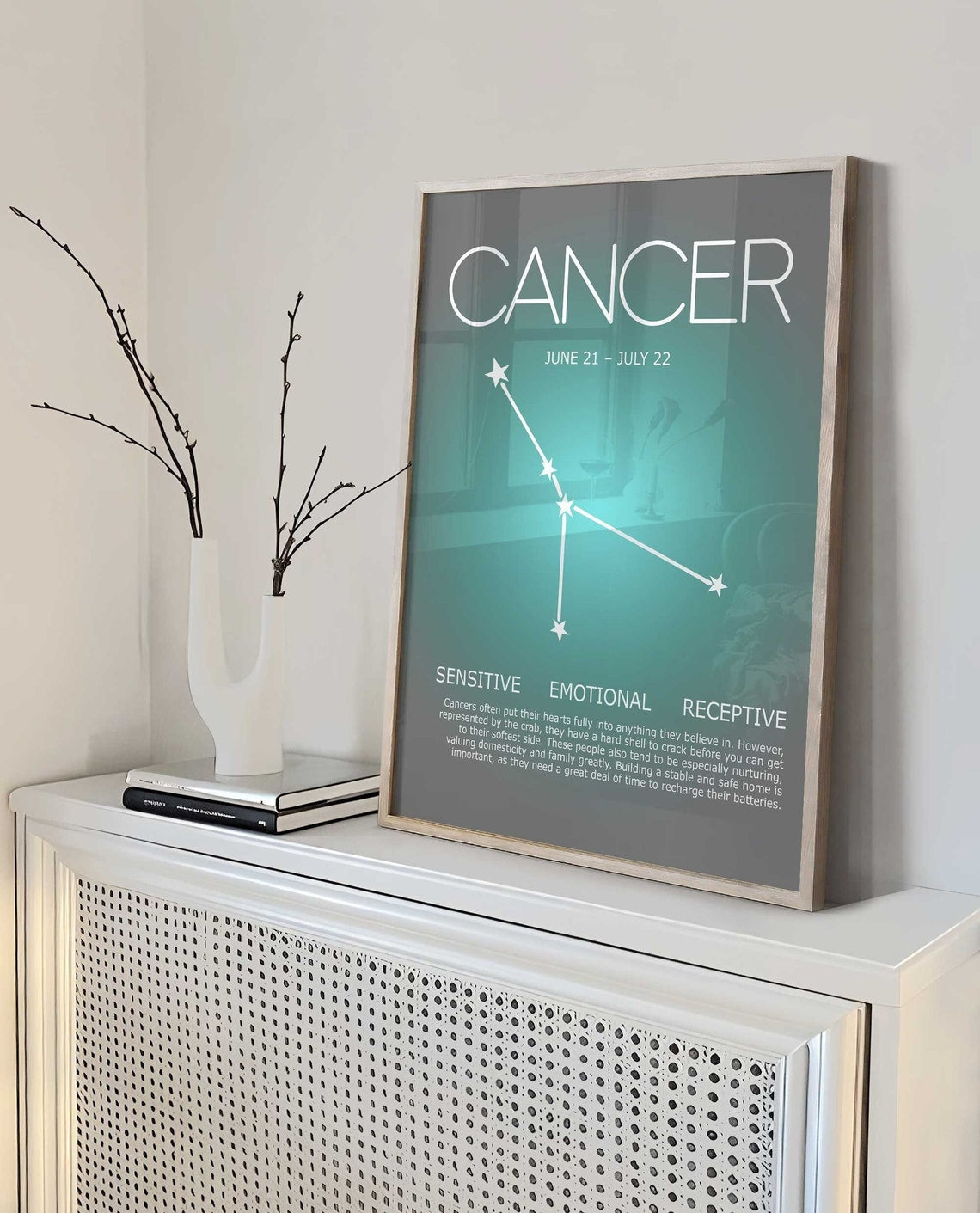 Zodiac Print, Cancer Poster, Zodiac Poster, Astrological Wall Art, Cancer astrology, Sun sign Poster, Birthday Present Main image