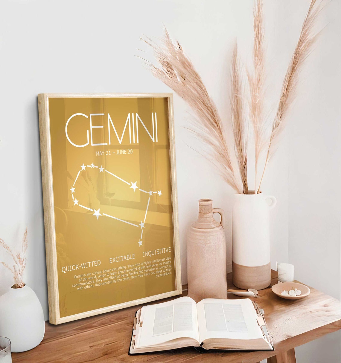 Gemini Star Sign, Gemini Astrology Poster, Zodiac Art, Spiritual Wall Art, Aura Gradient Poster,Gemini Gift idea Secondary image