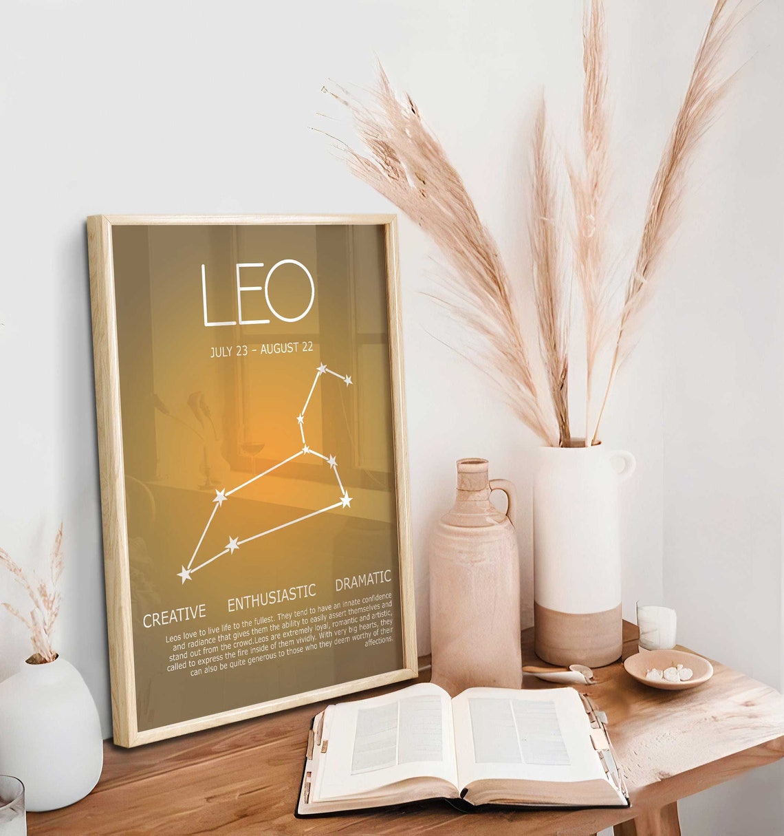 LEO Star Sign, Instant Download Print, Leo Poster, Zodiac Art, Spiritual Wall Art, Aura Gradient Poster