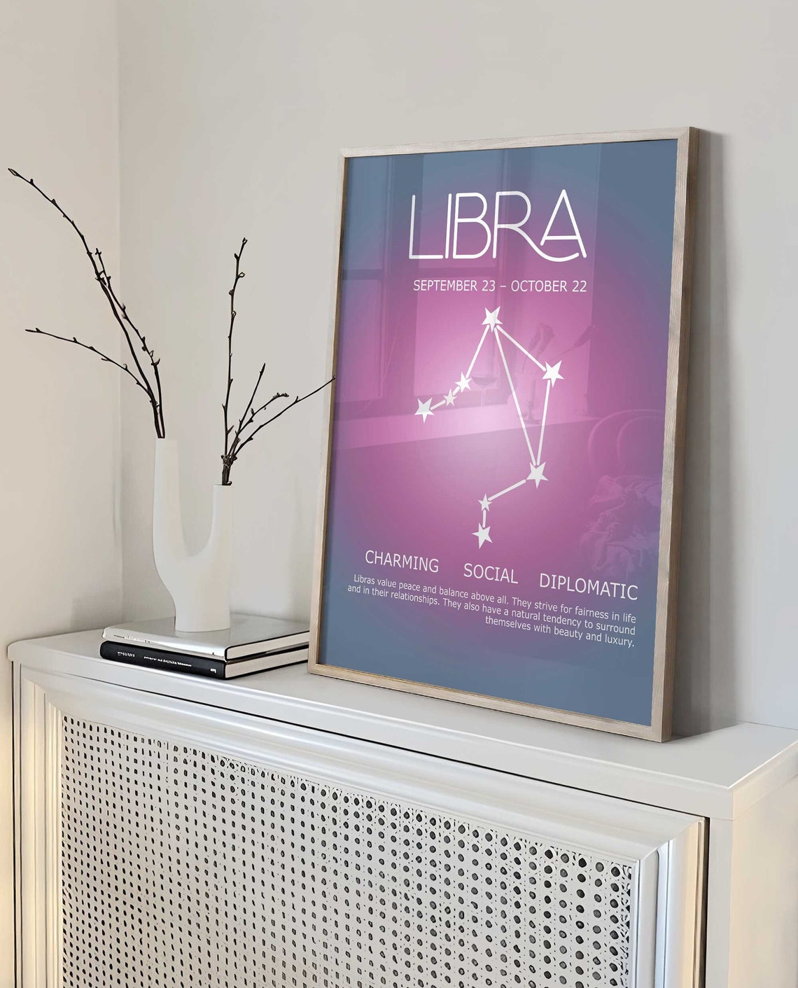 Libra Star Sign, Libra Poster, Zodiac Art, Libra Zodiac Print, Spiritual Wall Art, Aura Gradient Poster Main image