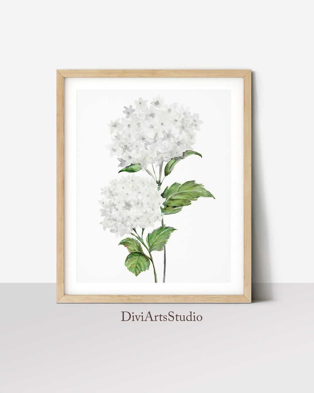 White Hydrangea Painting, Hydrangea Watercolor, Botanical Wall Art Prints, Hydrangea Print, off white Flower Wall Art, Flower Fine Art Print
