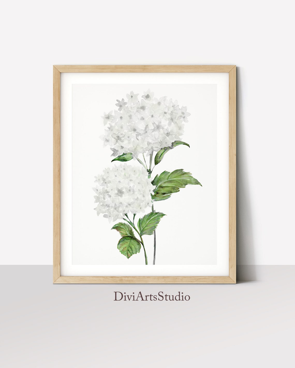 White Hydrangea Painting, Hydrangea Watercolor, Botanical Wall Art Prints, Hydrangea Print, off white Flower Wall Art, Flower Fine Art Print