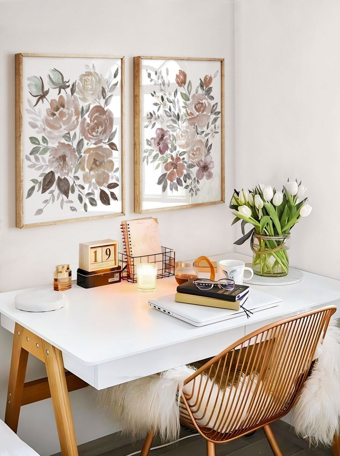 Boho floral wall art, Abstract Watercolor boho Flower Wall Art, Mothers Day Gift, Living room wall art, Set of 2 Prints Main image