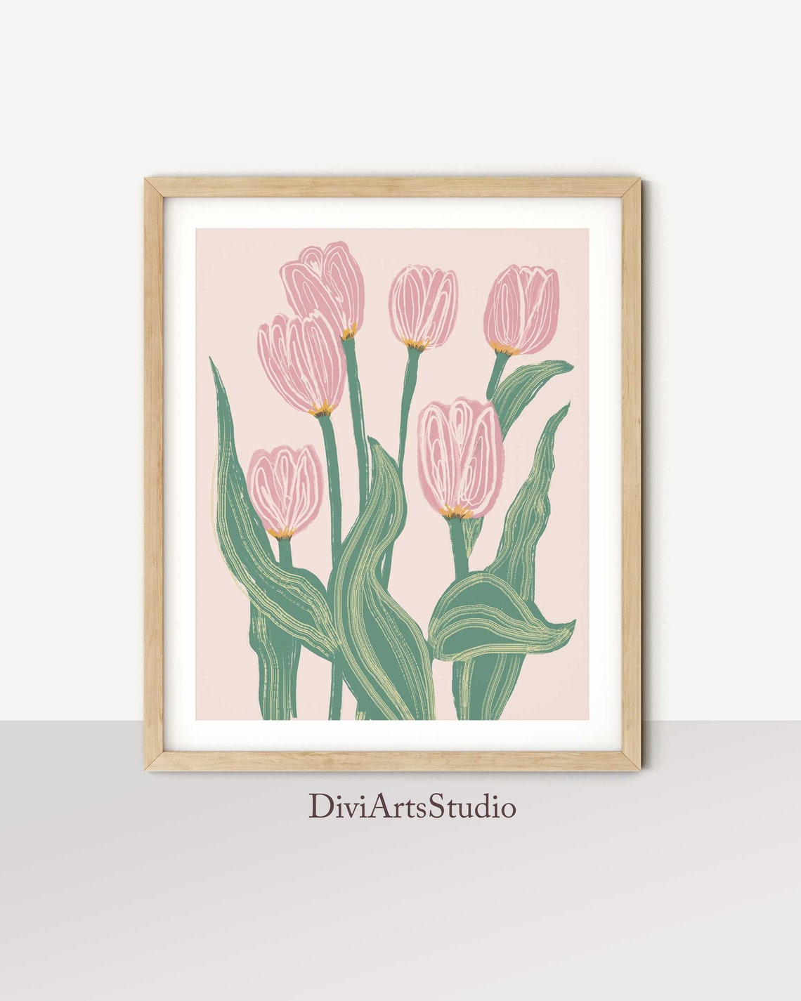 Mid Century Floral, Modern Flower Art Print, Tulips Wall Art, Large modern floral art, Tulip Illustration Main image