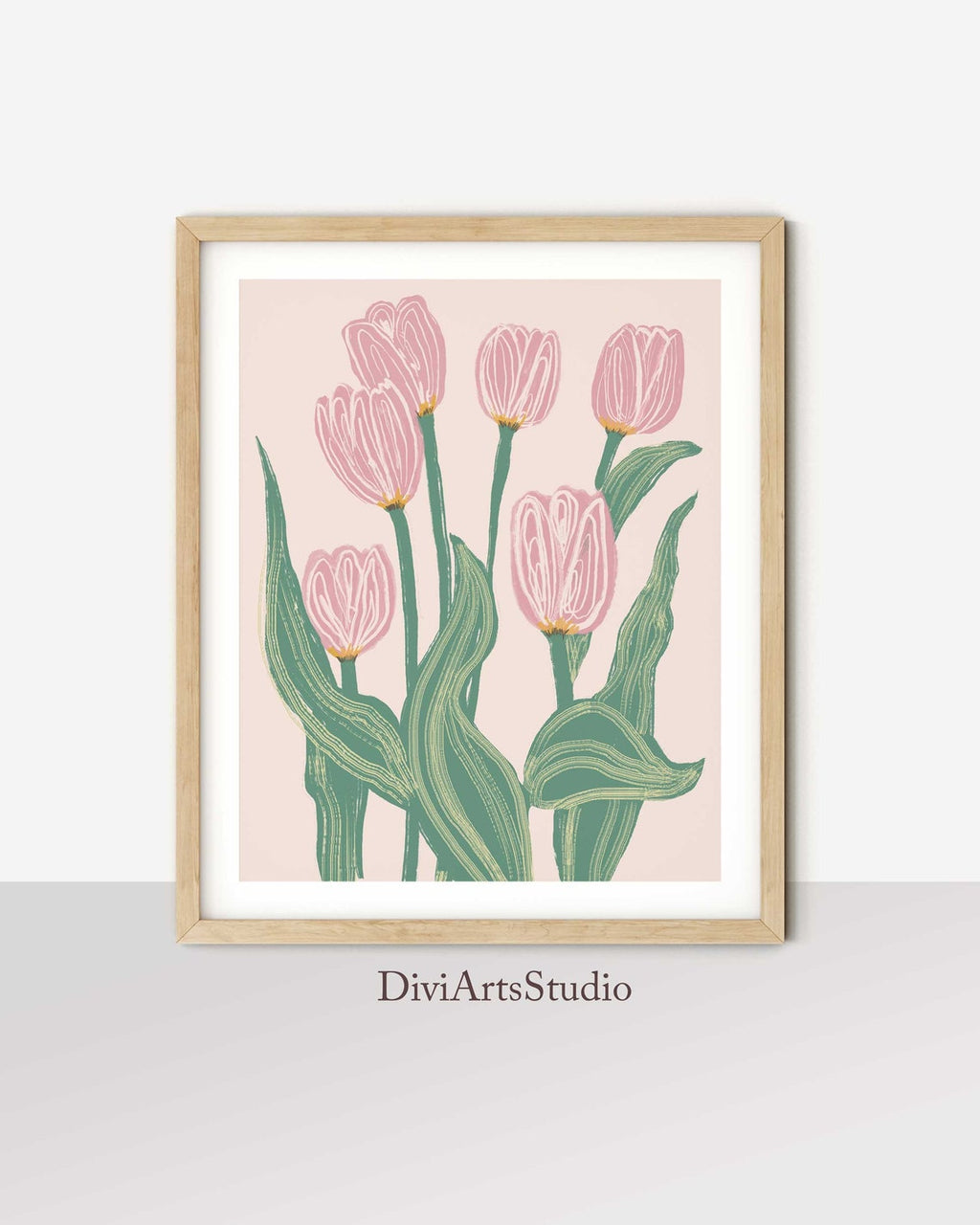 Mid Century Floral, Modern Flower Art Print, Tulips Wall Art, Large modern floral art, Tulip Illustration