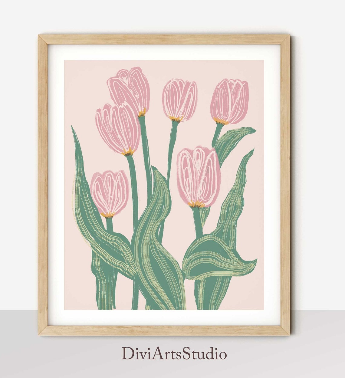 Mid Century Floral, Modern Flower Art Print, Tulips Wall Art, Large modern floral art, Tulip Illustration