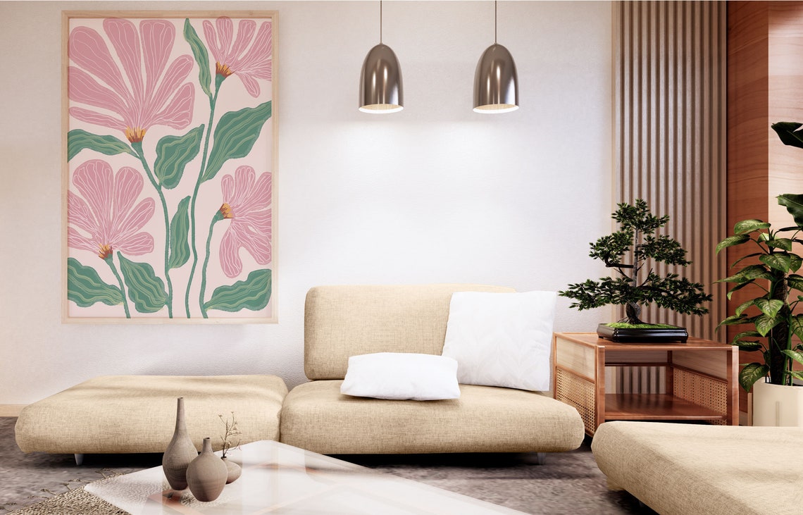 Boho Abstract Flowers, Print Set of 3, Floral Gallery Wall Set, Terracotta Prints, Boho Wall Art, Flower Market Poster
