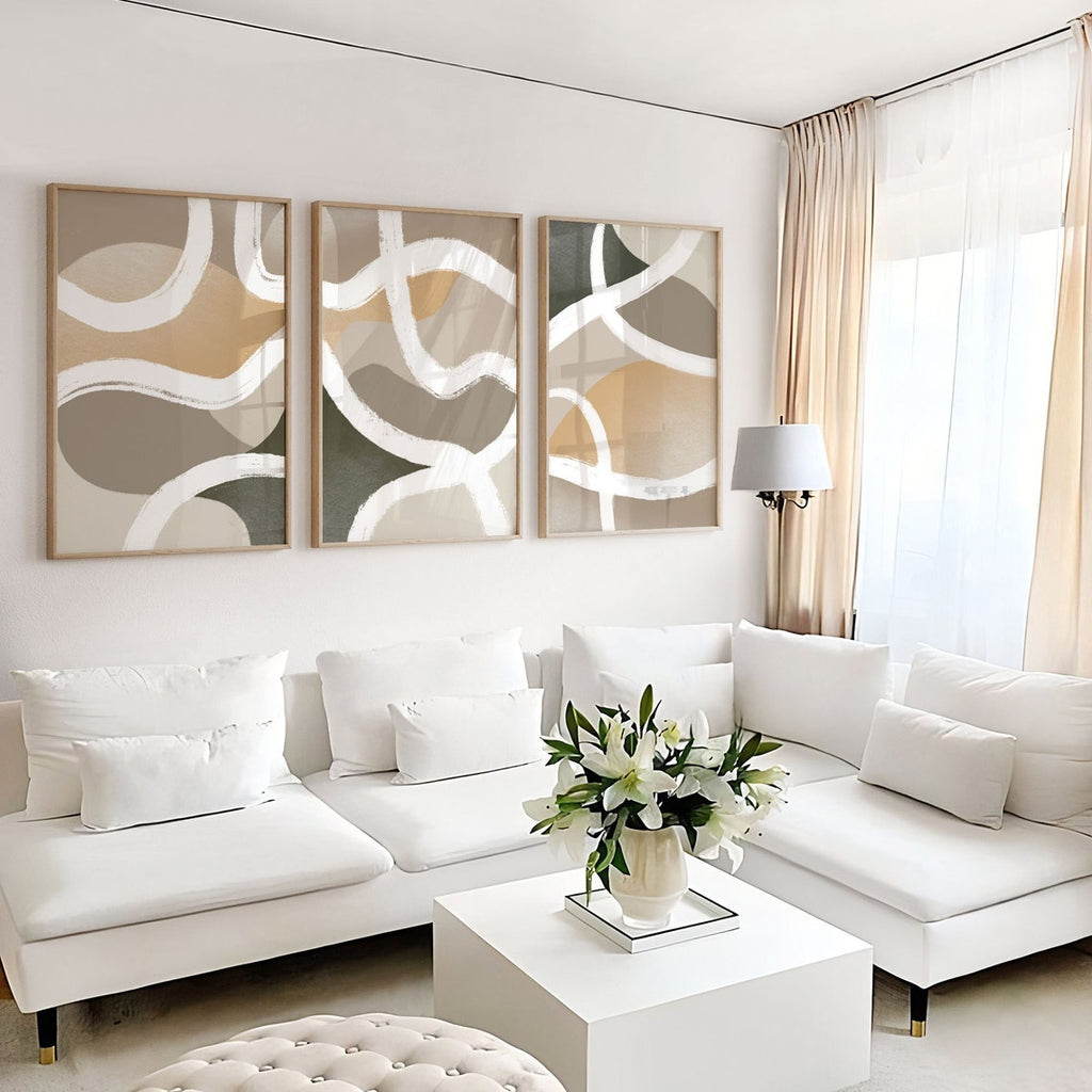 Abstract Wall Art, Set of 3 Prints, Beige Brown Print, Neutral Brush Strokes Art, Living Room Wall Art, Dining Room Posters, Minimalist Art