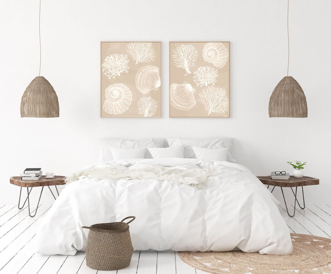 Beige Seashell Wall Art, Coastal Prints, Beach House Decor, Neutral Bathroom Wall Art, Seashell Decor, Modern Minimalist Coastal Art Main image